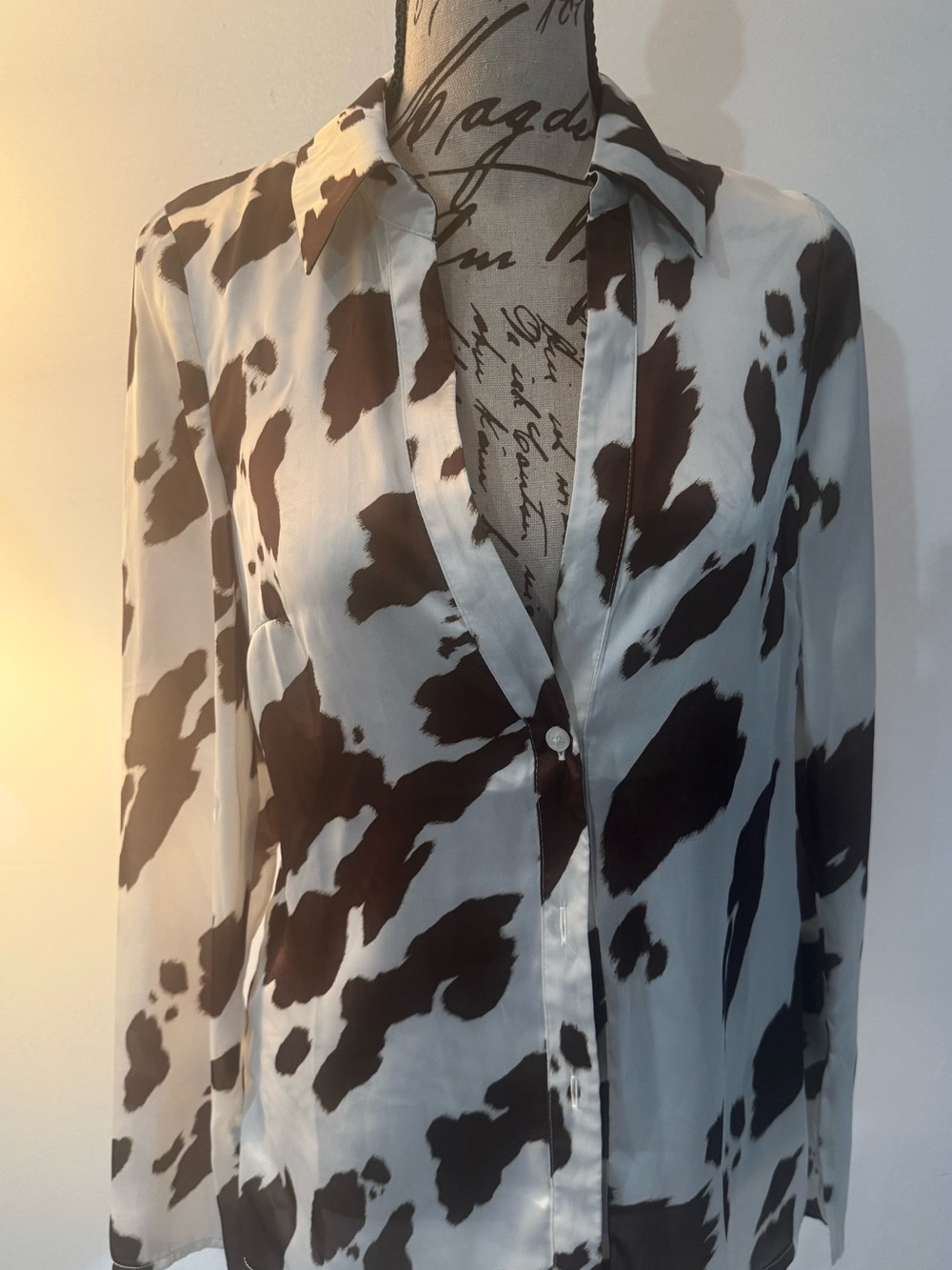 ASOS White and Brown Cow Print Button-Down Blouse
